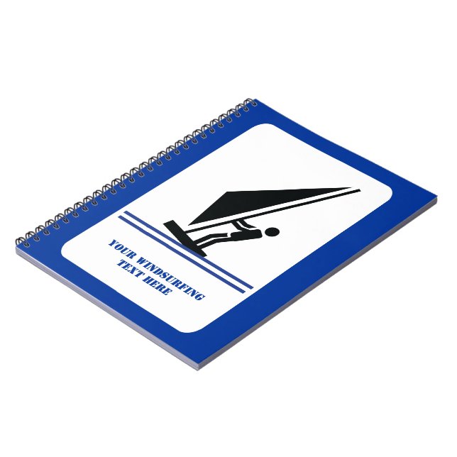 Windsurfer an Bord schwarz, blau Windsurfeigens Notizblock (Linke Seite)