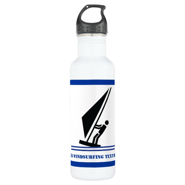 Windsurfer an Bord schwarz, blau Windsurfeigens Trinkflasche (Vorderseite)