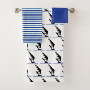 Windsurfer an Bord und blaue Streifen Windsurfen Badhandtuch Set