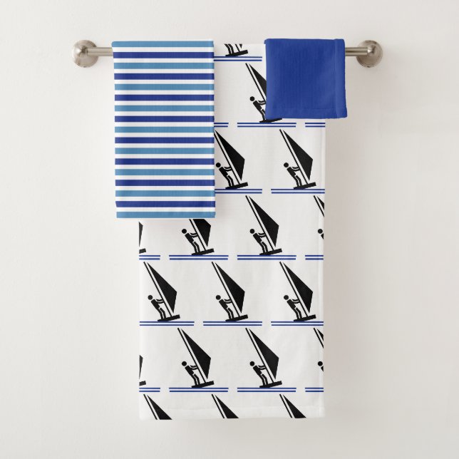 Windsurfer an Bord und blaue Streifen Windsurfen Badhandtuch Set (Insitu)