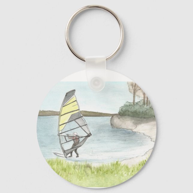 Windsurfer Aquarell Schlüsselanhänger (Vorderseite)
