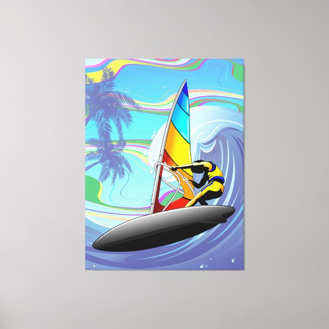 WindSurfer auf großen Meereswellen Leinwanddruck (Vorderseite)