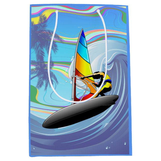 WindSurfer auf großen Meereswellen Mittlere Geschenktüte (Vorderseite)