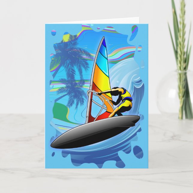 WindSurfer auf Ozean-Wellen-Gruß-Karte Karte (Vorderseite)