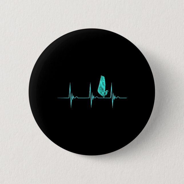 Windsurfer Heartbeat Ekg Pulswasser Sport Windsur Button (Vorderseite)