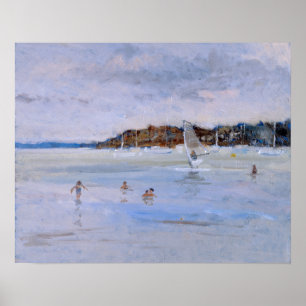 Windsurfer und Badegäste Poster