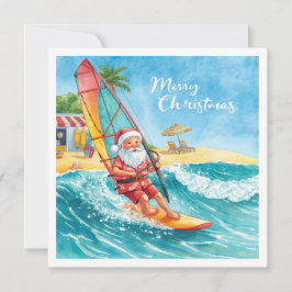 Windsurfing Santa Beach Christmas Card Feiertagskarte