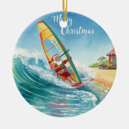 Windsurfing Santa Beach Christmas  Keramik Ornament