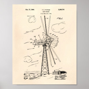 Windturbine 1944 Patent Kunst Altes Papier Poster