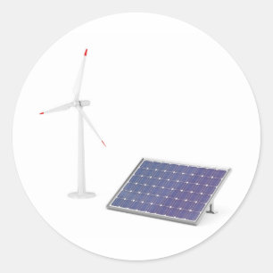Windturbine und Solarpaneele Runder Aufkleber