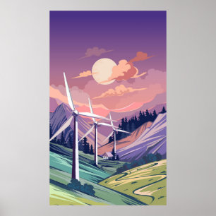 Windturbinen in den Bergen Poster
