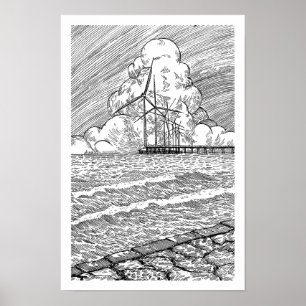 Windturbinen Ozean Tintenzeichnung Poster