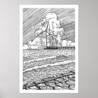 Windturbinen Ozean Tintenzeichnung Poster