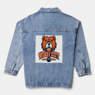 Windy City Football Wütender Bär Maskottchen Sport Jeansjacke
