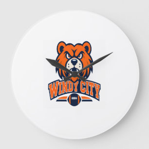 Windy City Football Wütender Bärenmaskottchen Spor Große Wanduhr