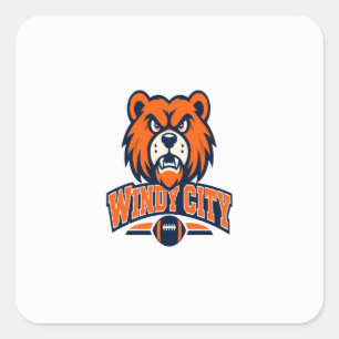 Windy City Football Wütender Bärenmaskottchen Spor Quadratischer Aufkleber