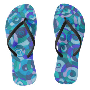 Windy Day Turbulence Blue Green Spirals Flip Flops