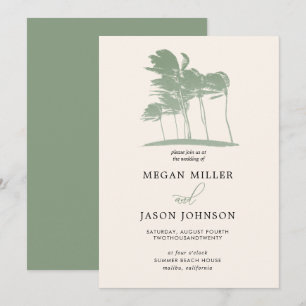 Windy Palm Trees, Sage Green Hochzeit in Urlaubsor Einladung