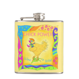 Wine a Little Chick Power Name Personalisiert Gelb Flachmann