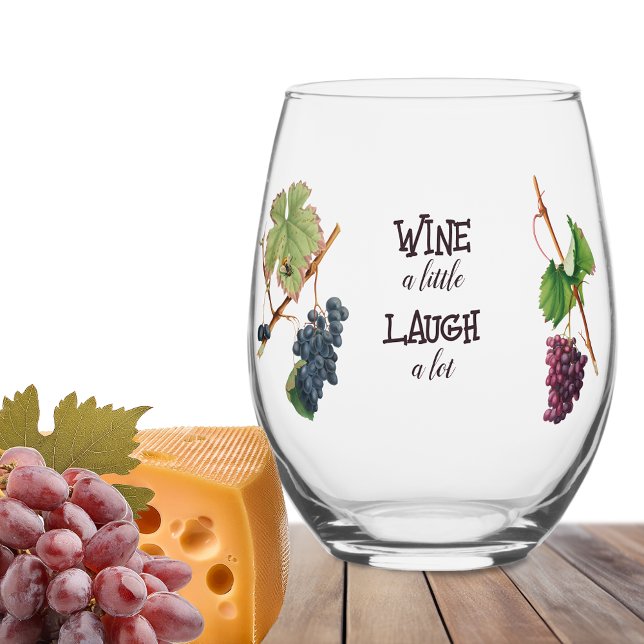 Wine a Little Lagh a Lot Funny Weinglas Ohne Stiel (Von Creator hochgeladen)