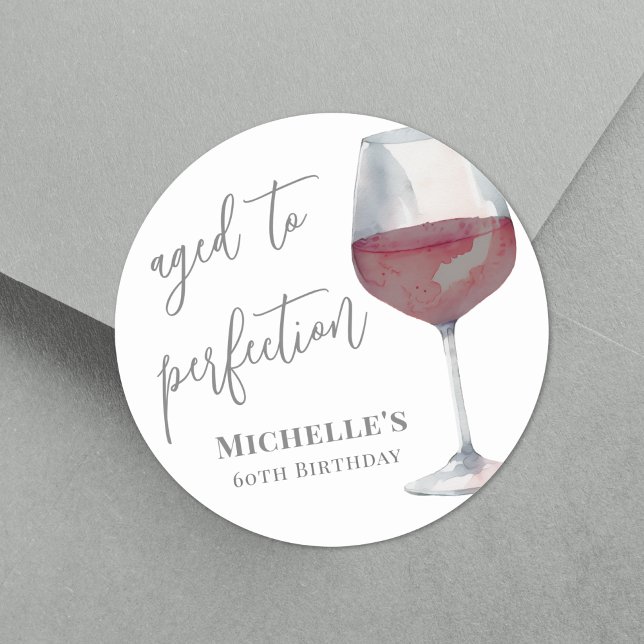Wine Aged To Perfection Birthday Runder Aufkleber (Wine Aged To Perfection Birthday Classic Round Sticker)