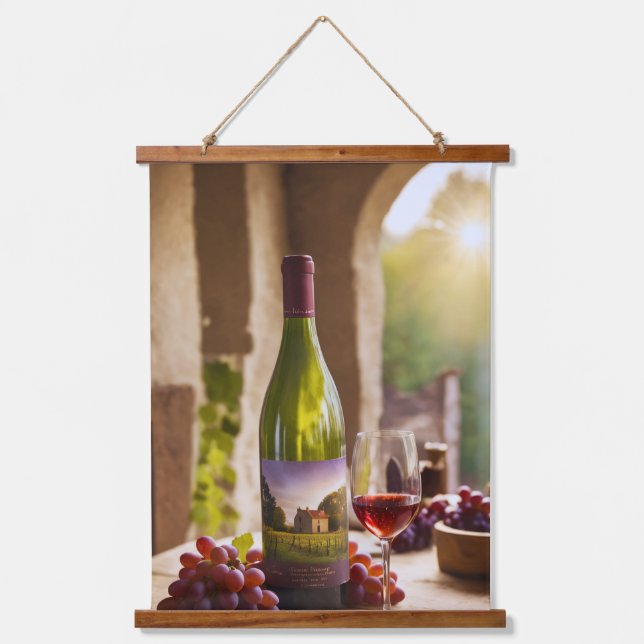Wine and Grape Tapestry Wandteppich Mit Holzrahmen (Vorderseite)
