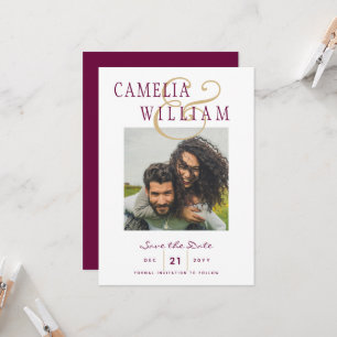 Wine Berry Gold Wedding FOTO Save the Date Einladung