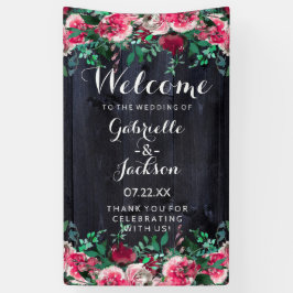 Wine Blush & Navy Wood Burgundy Wedding Willkommen Banner