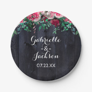 Wine Blush & Navy Wood Burgundy Wedgram Pappteller