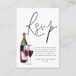Wine Bottle Glass Script QR Code Wedding RSVP Begleitkarte