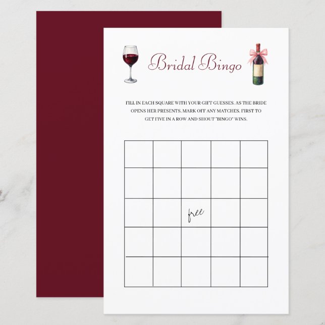 Wine Bridal Bingo Bachelorette Game Stationery (Vorne/Hinten)