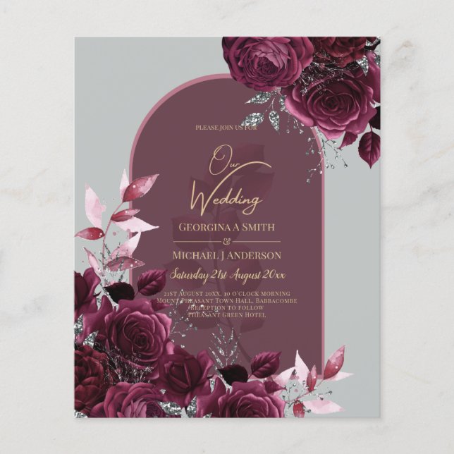 Wine Burgundy Rose Gold Text Wedding INVITE Flyer (Vorne)