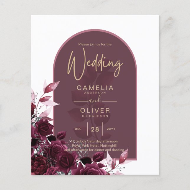 Wine Burgundy Rose Gold Text Wedding INVITE Flyer (Vorne)