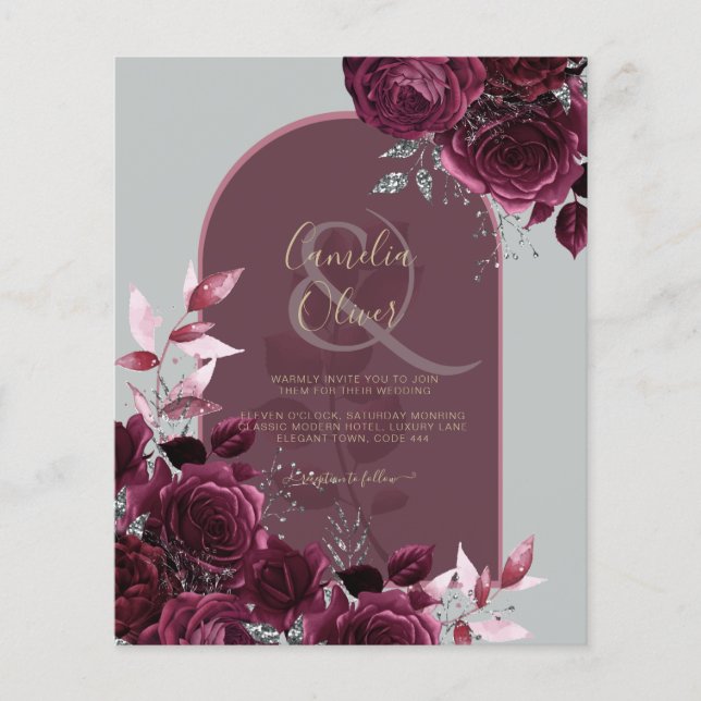 Wine Burgundy Rose Gold Text Wedding INVITE Flyer (Vorne)