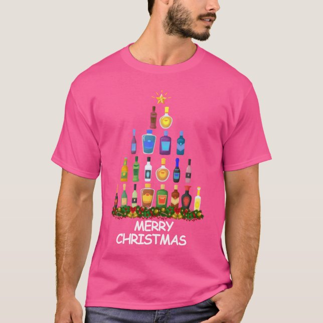 Wine Christmasree Frohe Weihnachtsfreunde T-Shirt (Vorderseite)