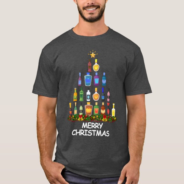 Wine Christmasree Frohe Weihnachtsfreunde T-Shirt (Vorderseite)