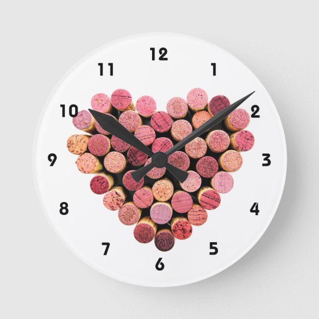 Wine Cork Heart Clock Runde Wanduhr (Vorderseite)