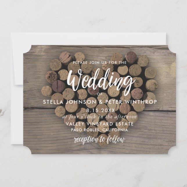 Wine Cork Heart Wedite Einladung (Vorderseite)
