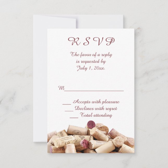 Wine Corks Wedding RSVP Karte (Vorderseite)