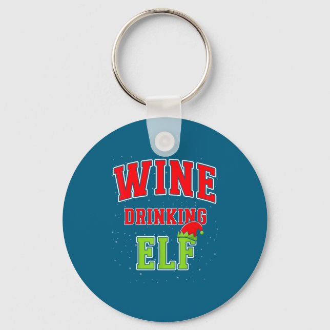 Wine Drinking Elf Christmas Family Matching Group  Schlüsselanhänger (Vorderseite)