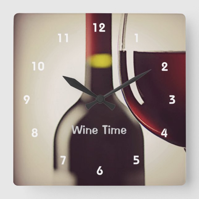 Wine Flasche und Glas Design Wand-Uhr Quadratische Wanduhr (Vorderseite)