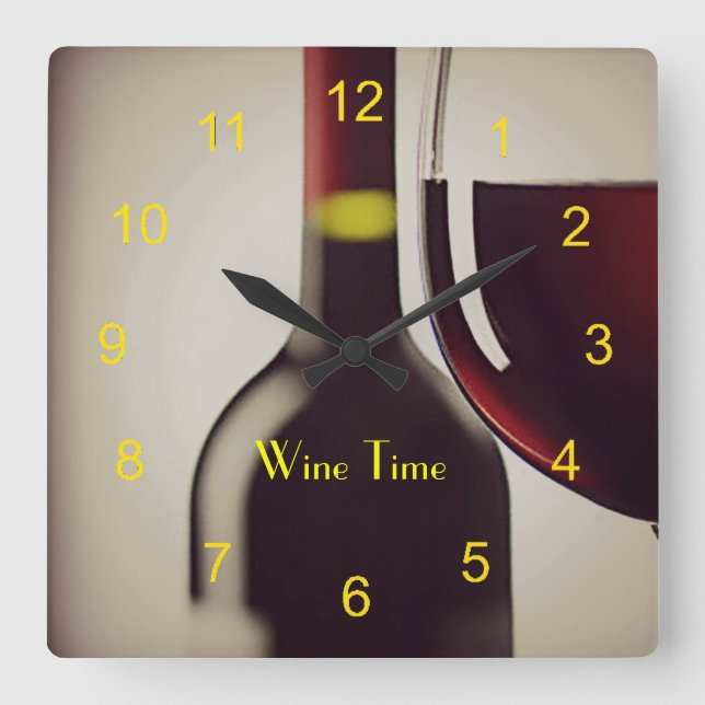 Wine Flasche und Glas Design Wand-Uhr Quadratische Wanduhr (Vorderseite)