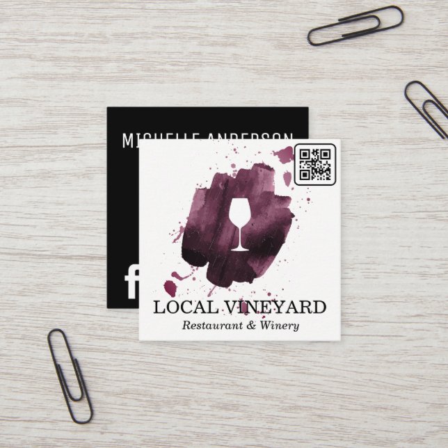 Wine Glass | Ausdruckspinsel | QR-Code Quadratische Visitenkarte (Vorderseite/Rückseite Beispiel)