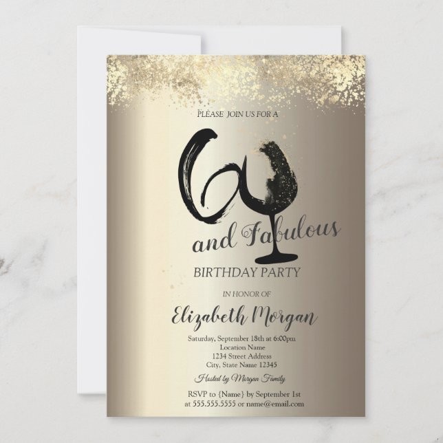 Wine Glass Gold Confetti 60th Birthday Einladung (Vorderseite)