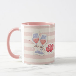 Wine Glass & Heart Pattern – Cute Pastel Love Illu Tasse