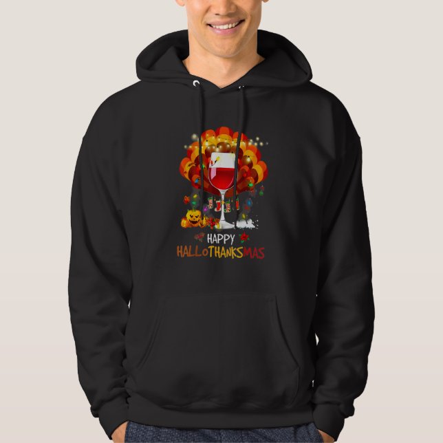 Wine Glass Thankgiving  Wine Happy Hallothanksmas  Hoodie (Vorderseite)