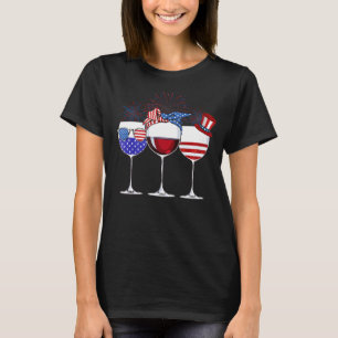 Wine Glasses American Flag Feuerwerk Wein 4th of T-Shirt