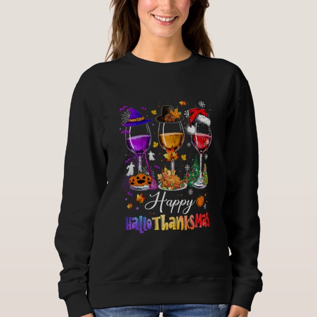 Wine Glasses Halloween Merry Christmas Happy Hallo Sweatshirt (Vorderseite)