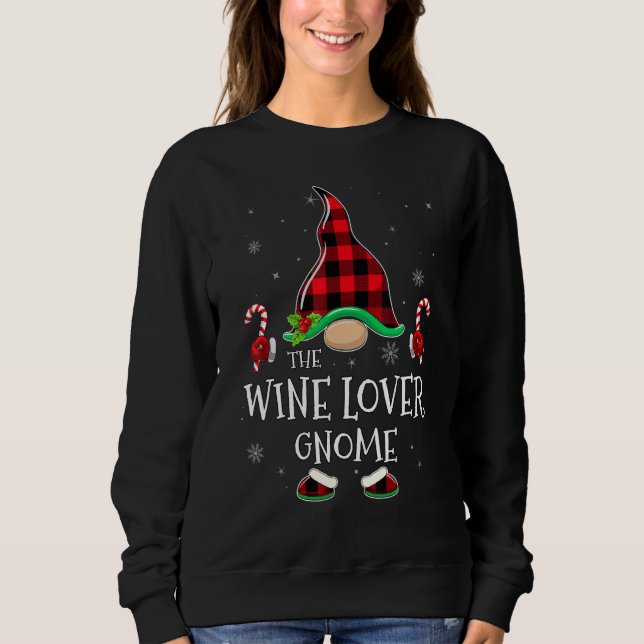 Wine  Gnome Buffalo Plaid Matching Family Christma Sweatshirt (Vorderseite)