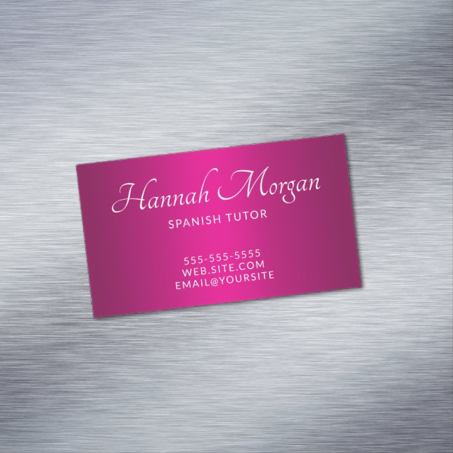 Wine Hot Pink Ombre Elegantes Skript Magnetische Visitenkarte (Beispiel)